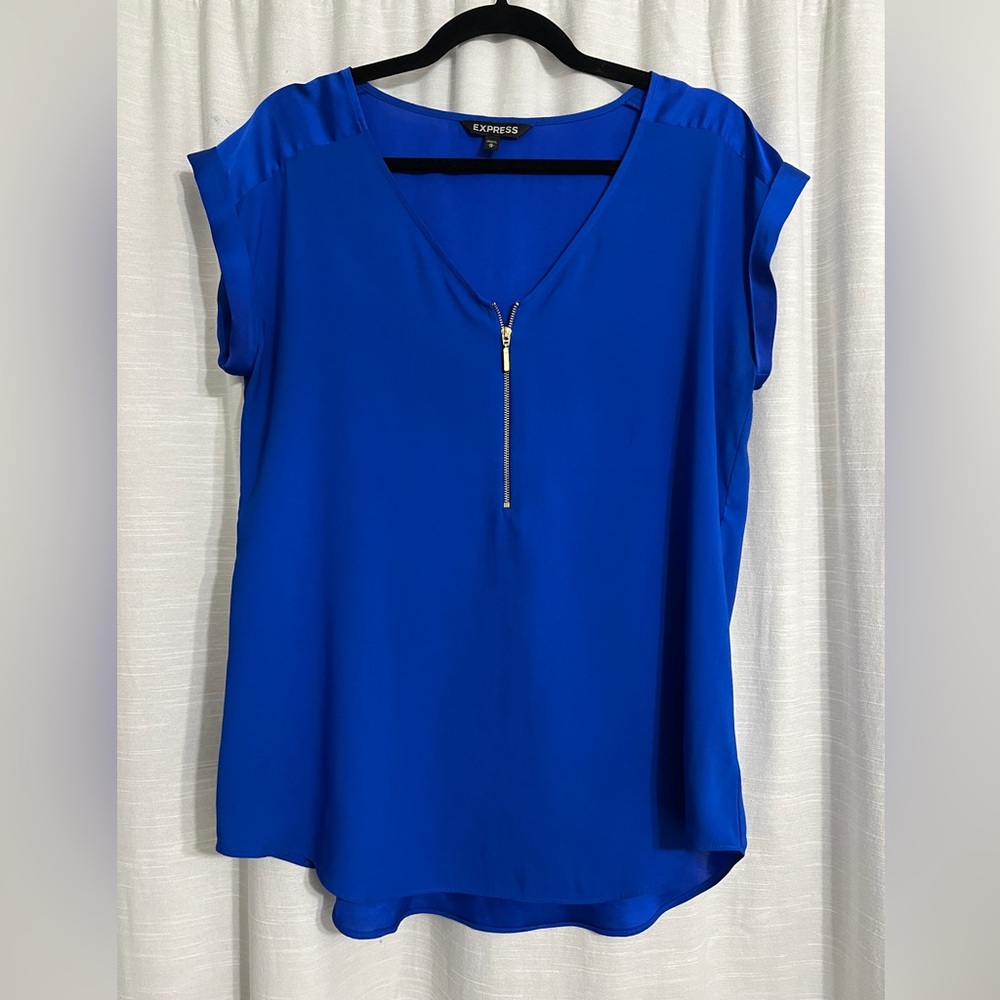 Front zip v neck blouse from Express in Royal Blue